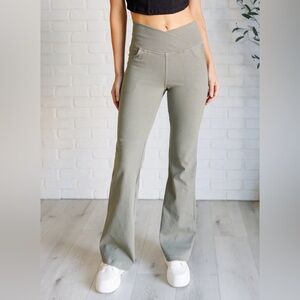 Rae Mode Flared Crossover Waist Pants in Olive Green